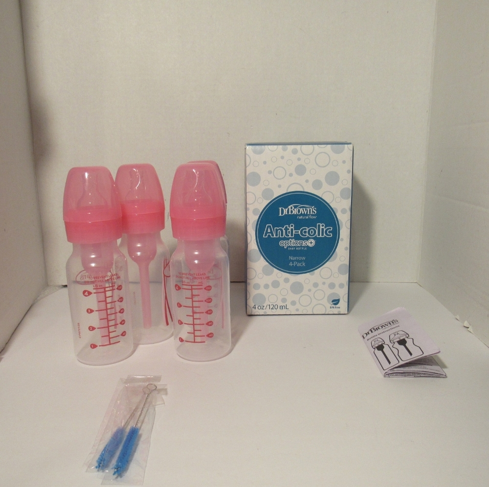 Dr. Brown's Natural Flow Anti-Colic Options+ Narrow Baby Bottles, 4 oz 4-Pack
